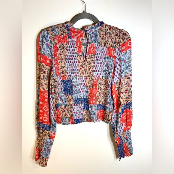 Gigio / Patchwork Print Floral Top / Boho Patchwork Ruching throughout Sz Small - Picture 7 of 12